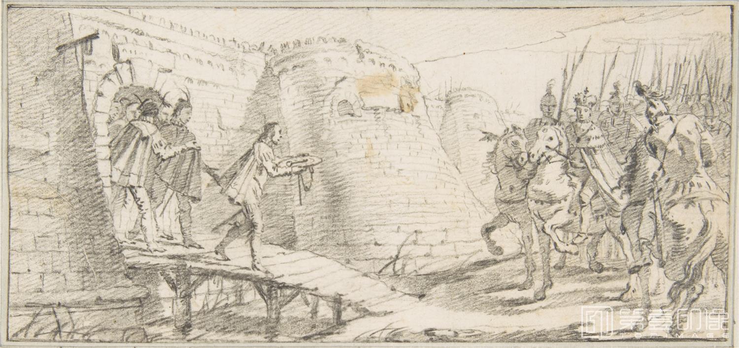 素描-美国纽约大都会美术馆素描藏画-Giovanni Battista TiepoloIllustration for a Book Surrender of the Keys of a City to an Emperor-0864